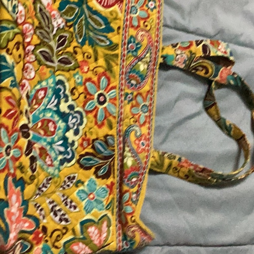 Vera Bradley Provençal Tote  Bag in Mustard Yellow and Teal 17.5 X 12